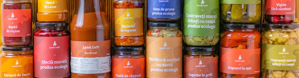 Homebanner Land.Luft cu o selecție bogată de produse la borcan: zacuscă BIO, dulcețuri artizanale și conserve naturale din legume de fermă