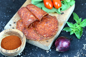 Salam bio cu boia – crud-uscat, 75% vită Angus